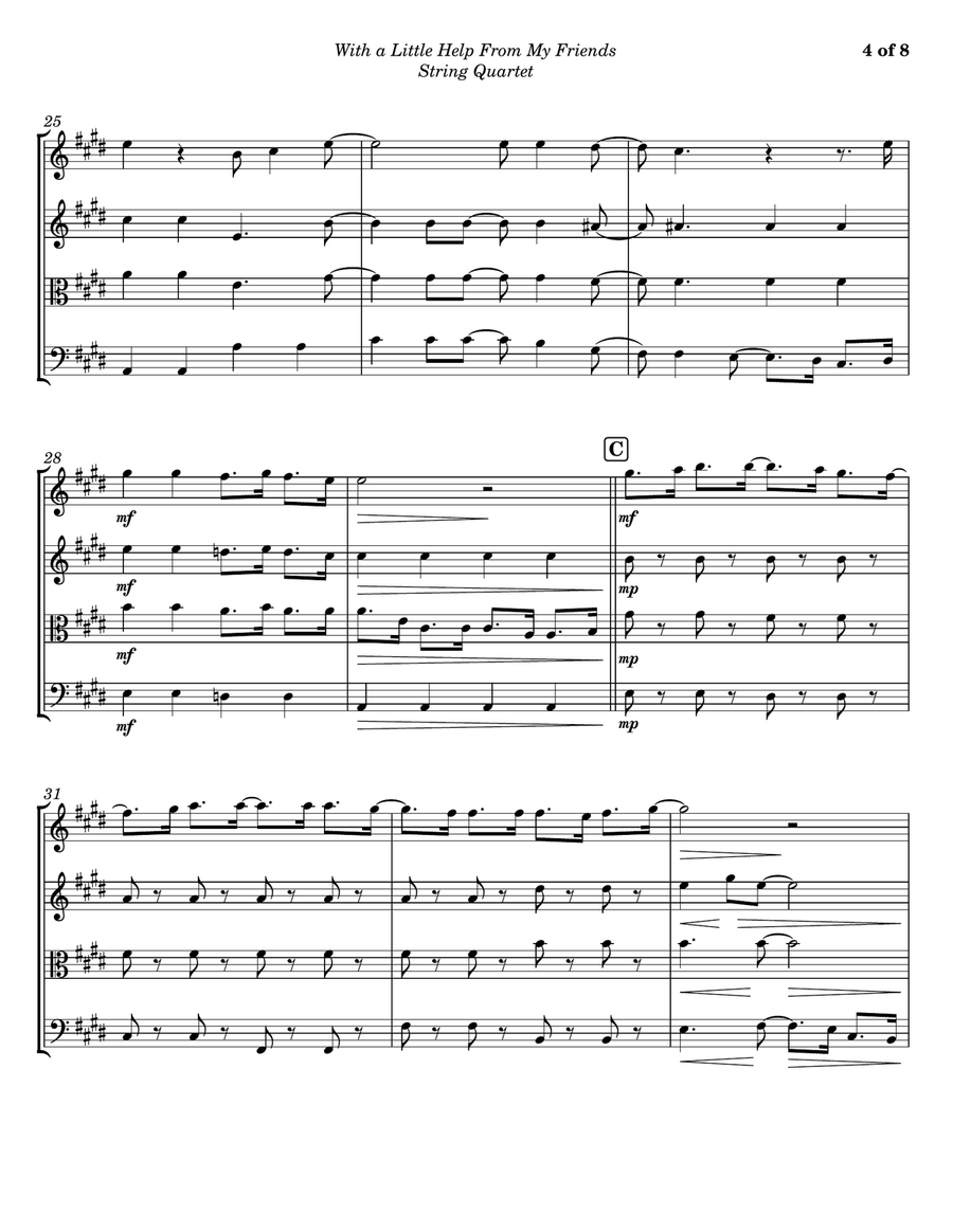 With A Little Help From My Friends String Quartet scores gallery preview page 4