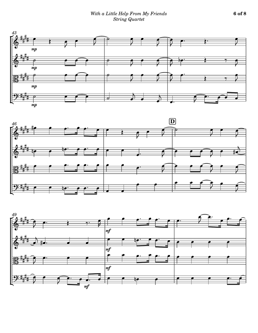 With A Little Help From My Friends String Quartet scores gallery preview page 6