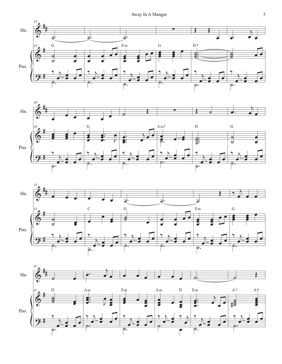 Away In A Manger (French Horn solo and Piano) Piano scores gallery preview page 3