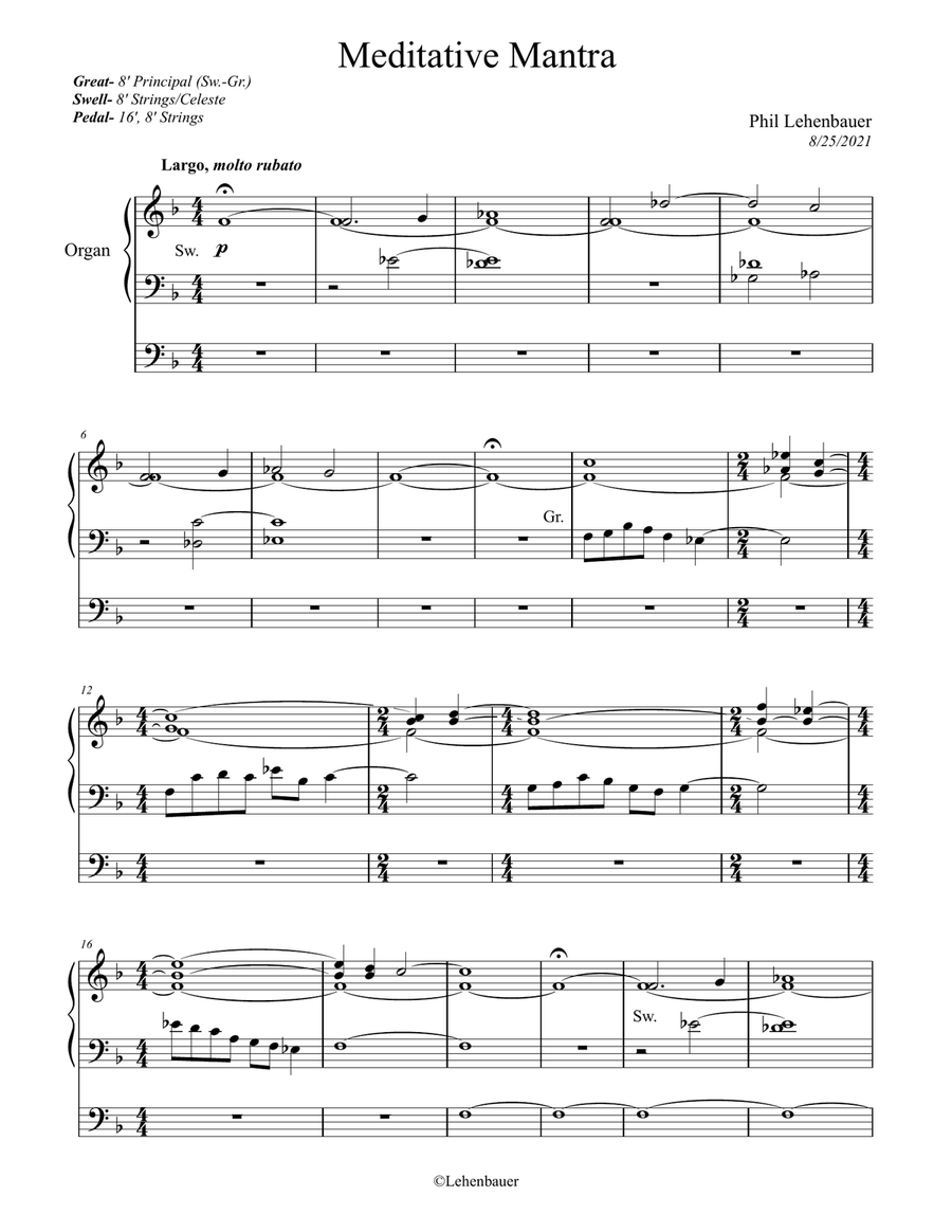 Meditative Mantra, organ work by Phil Lehenbauer Organ Solo scores gallery preview page 2