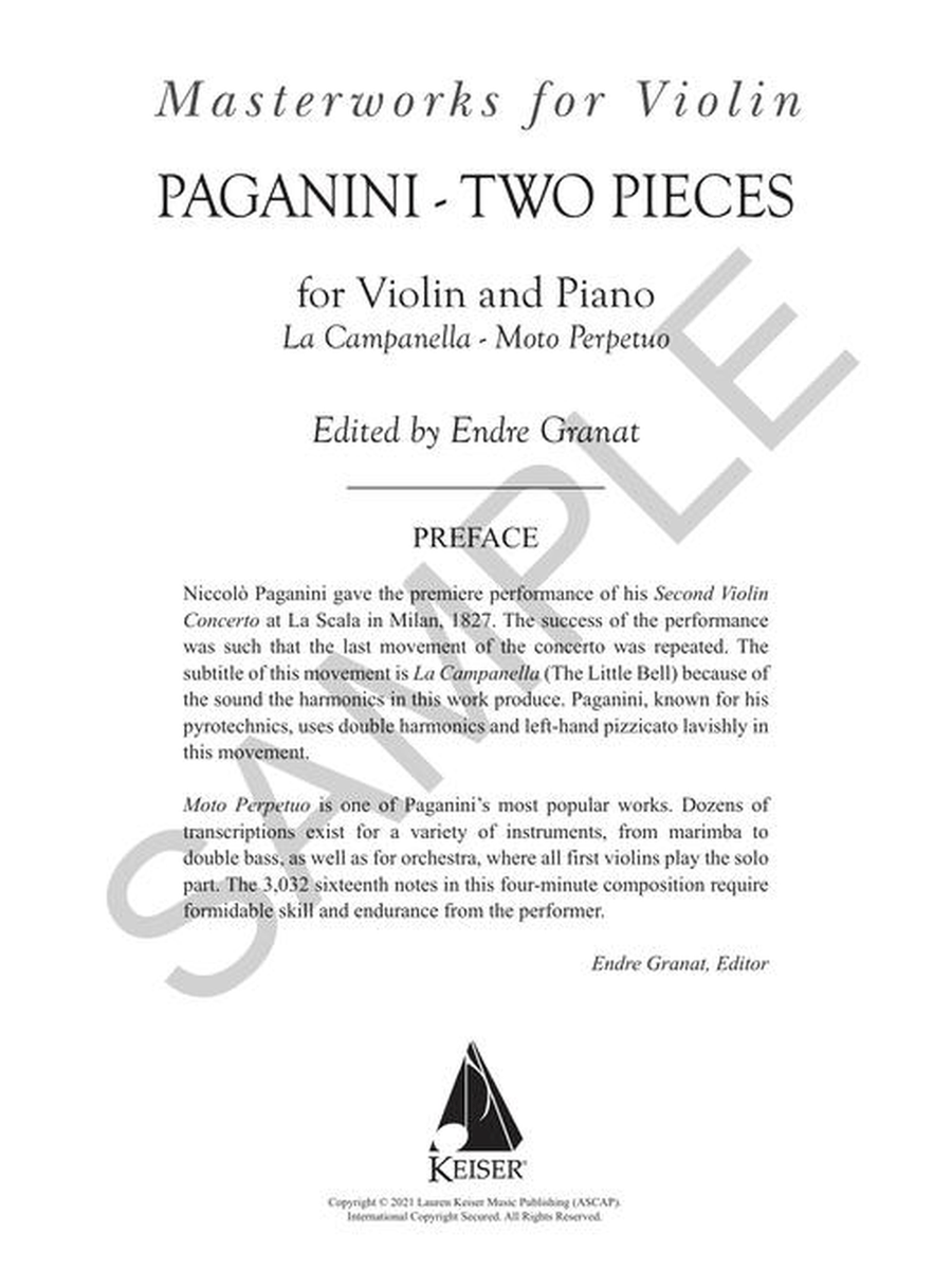 Two Pieces: La Campanella and Moto Perpetu Violin Solo scores gallery preview page 2
