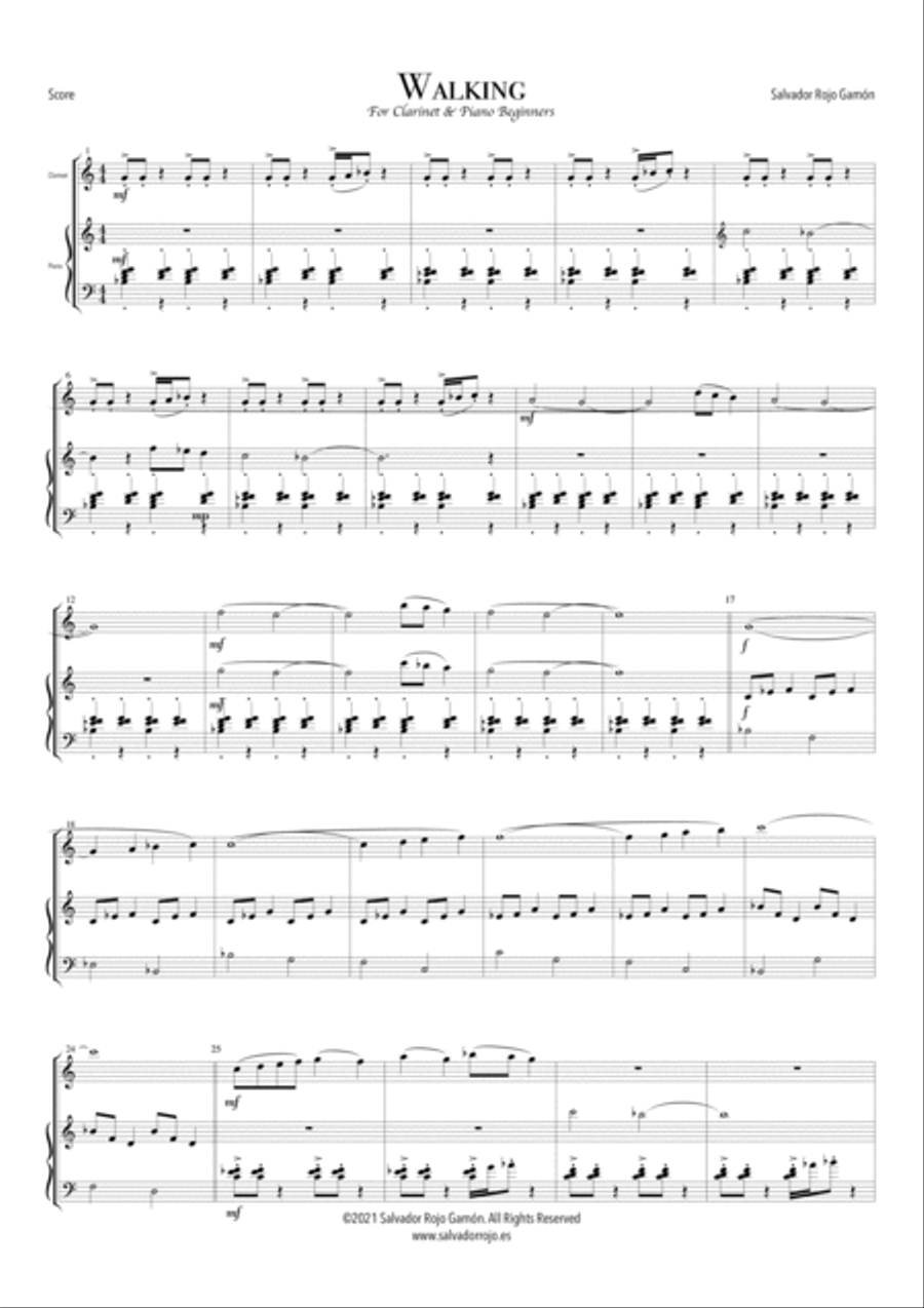 Walking for Clarinet & Piano Beginners Clarinet Solo scores gallery preview page 1