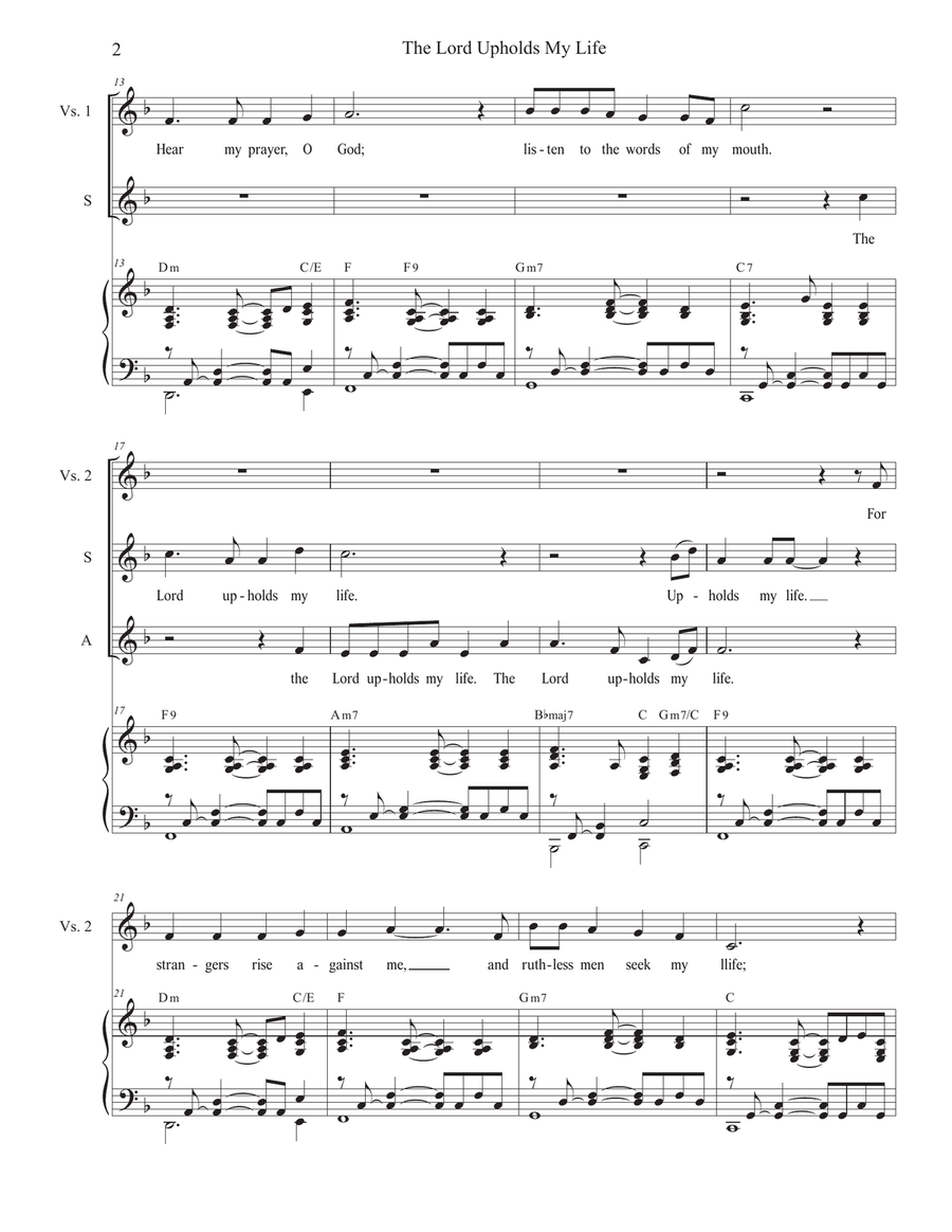 The Lord Upholds My Life (Psalm 54) (Duet for Soprano and Alto solo) Alto Voice scores gallery preview page 2