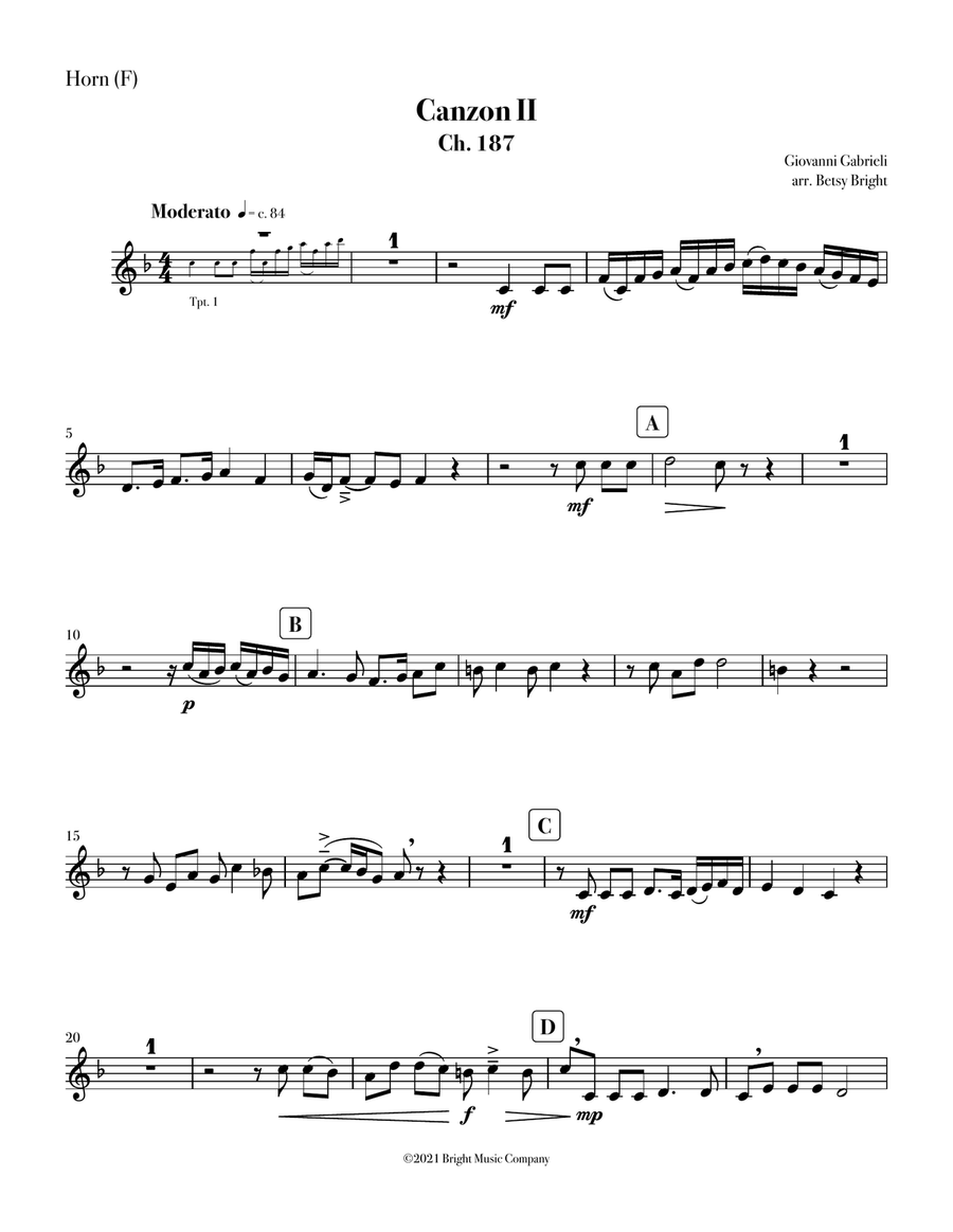 Gabrieli Canzon II for Brass Quintet (aka Canzona per sonare No. 2) Brass Quintet scores gallery preview page 6