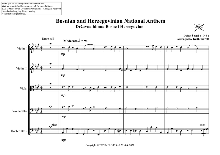 Bosnian & Herzegovinan National Anthem for String Orchestra String Orchestra scores gallery preview page 2