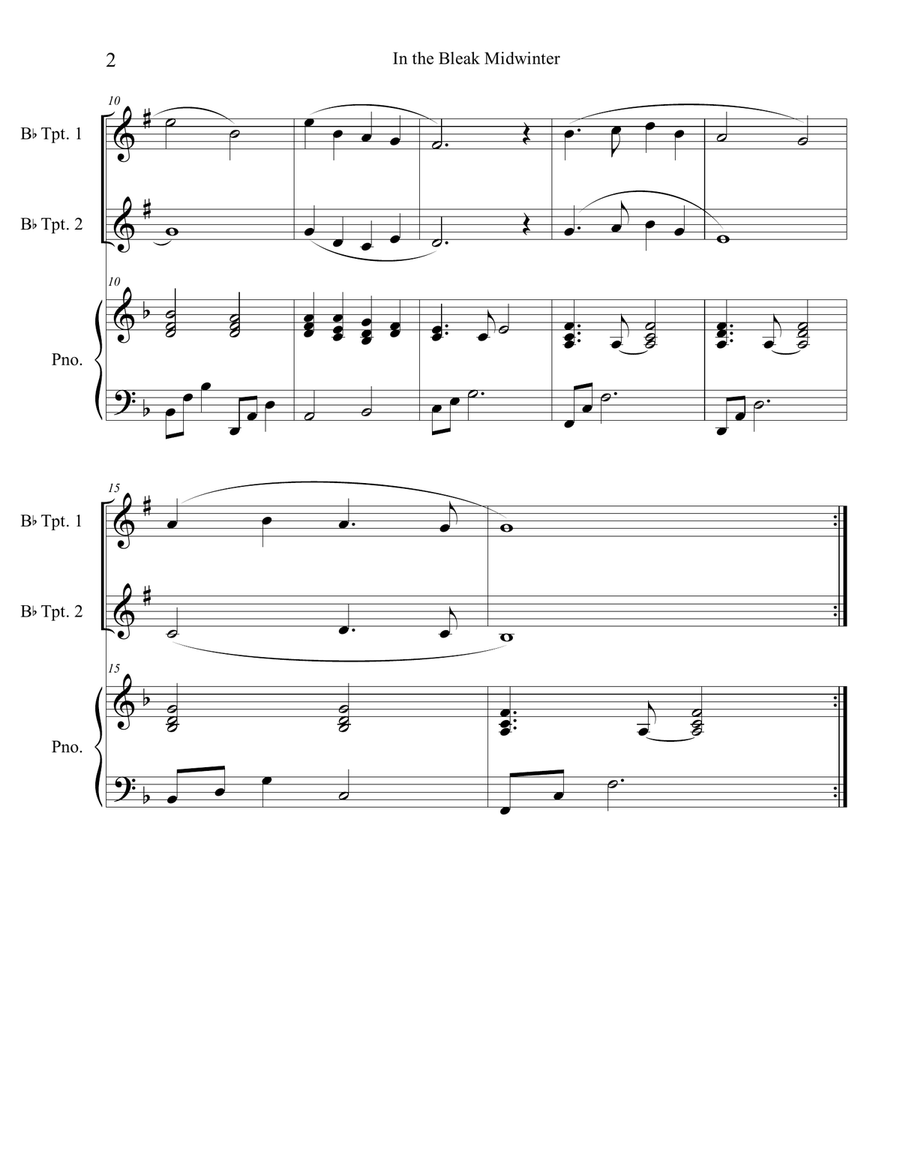 In the Bleak Midwinter (Trumpet Duet with Piano Accompaniment) Trumpet Duet scores gallery preview page 2