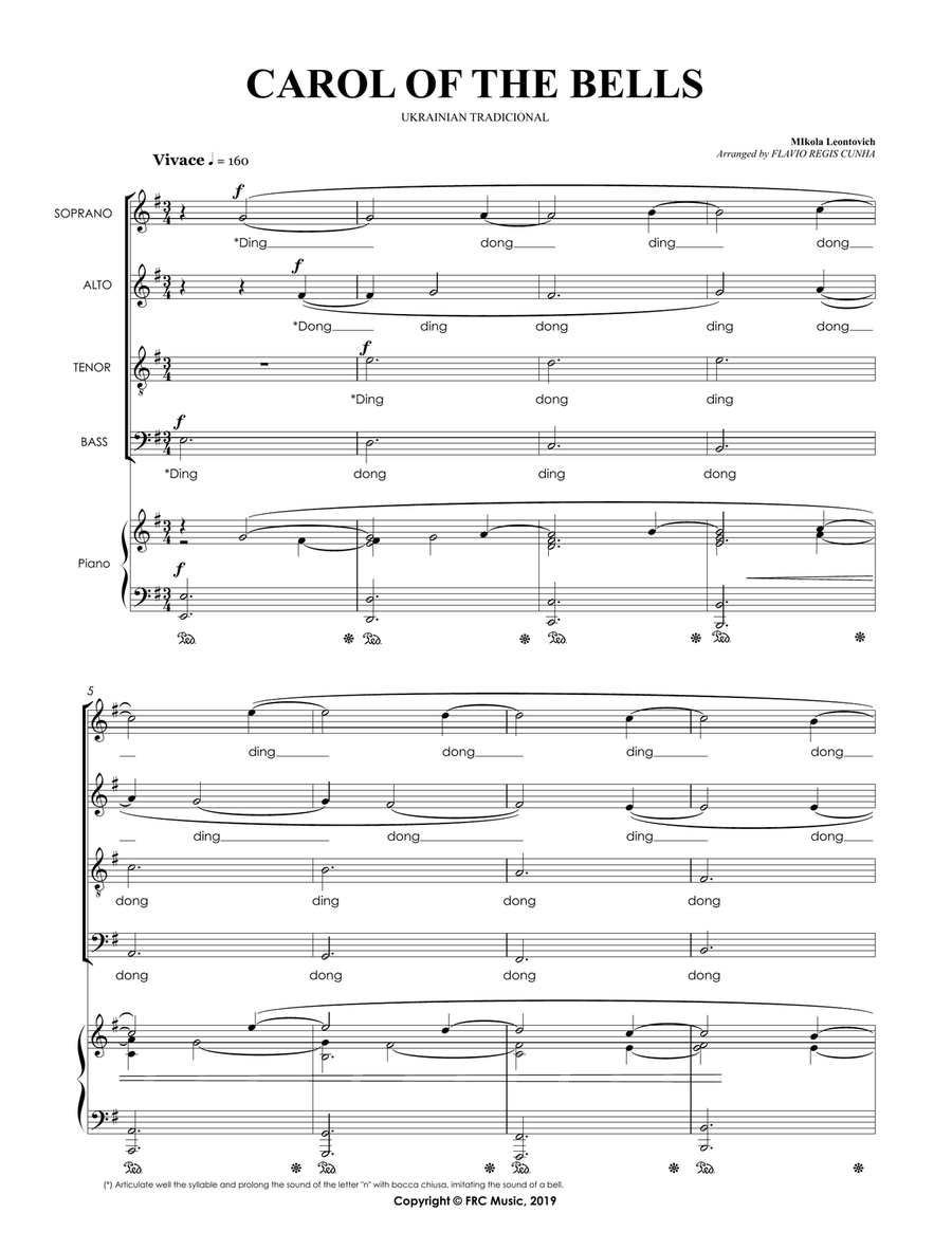 Carol of the Bells for SATB (a Cappella) with Piano for Rehearsal Divisi scores gallery preview page 3