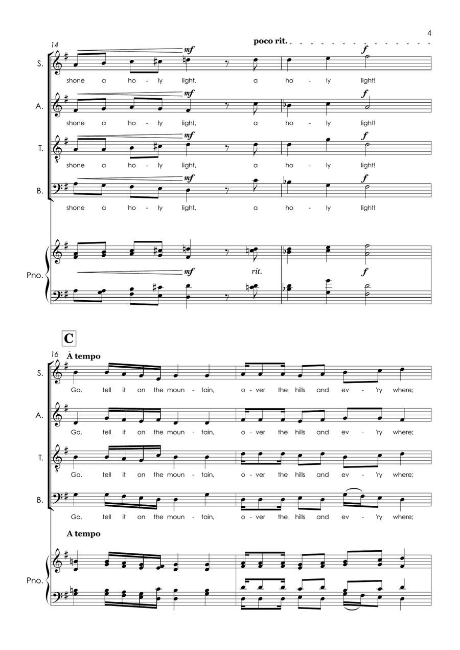 Spiritual: Go tell it on the Mountain for SATB a cappella (with piano for Rehearsal) 4-Part scores gallery preview page 5