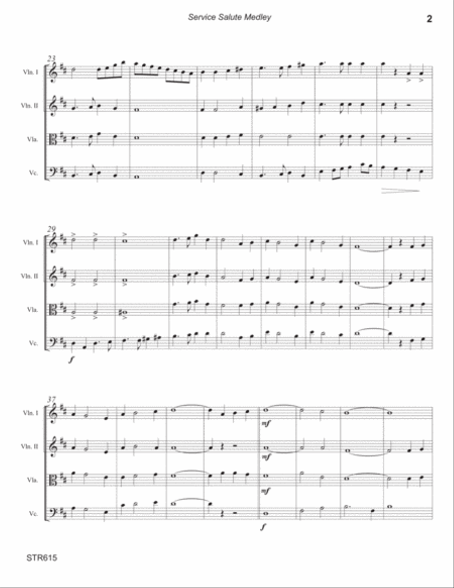 SERVICE SALUTE (theme music from the Army, Navy, Air Force & Marines) - STRING QUARTET Cello scores gallery preview page 2