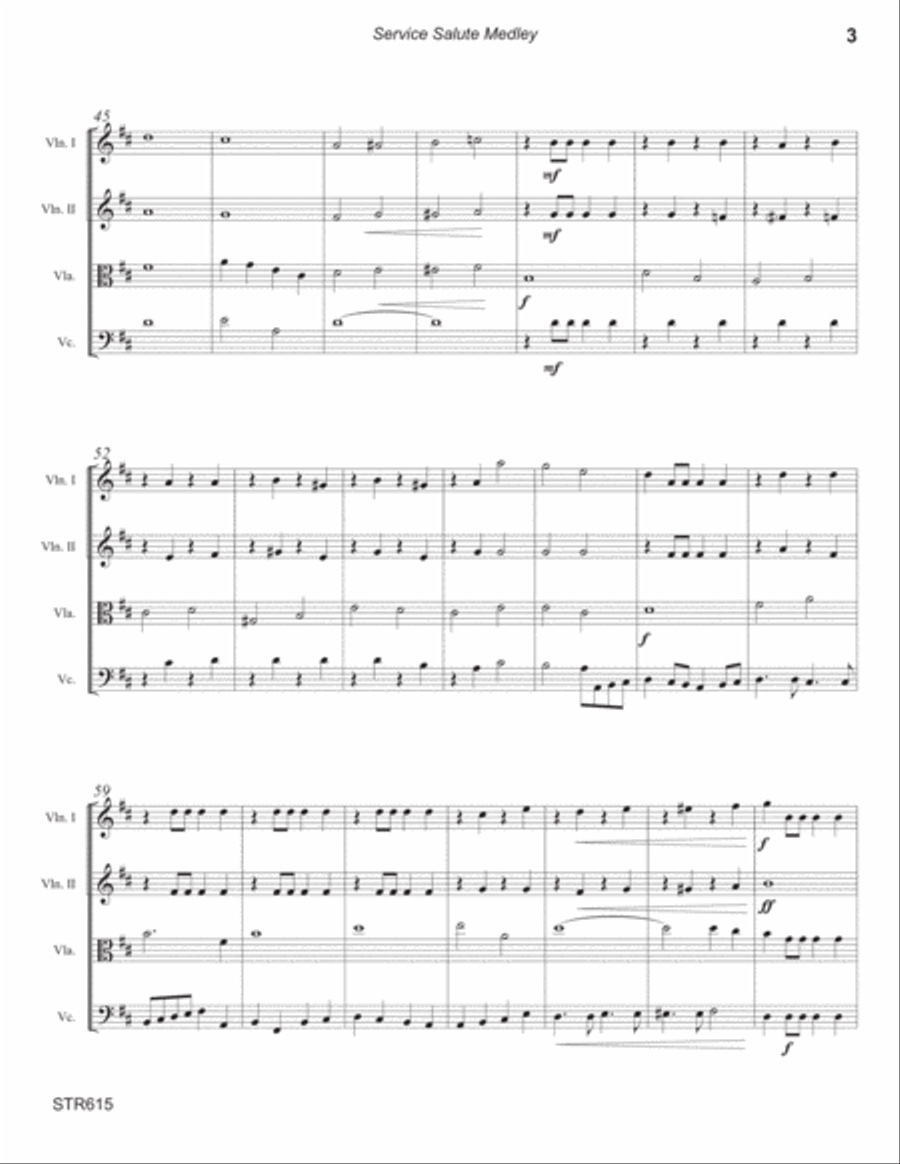 SERVICE SALUTE (theme music from the Army, Navy, Air Force & Marines) - STRING QUARTET Cello scores gallery preview page 3