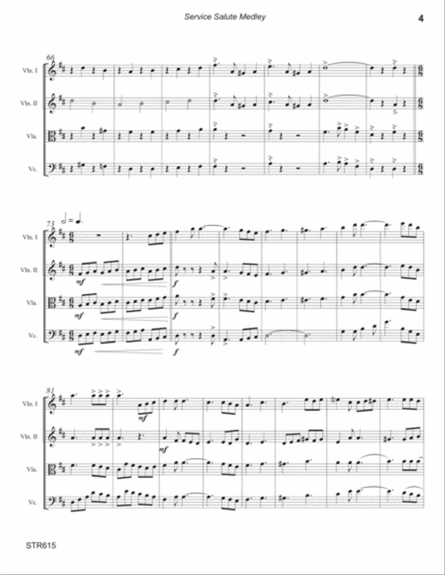 SERVICE SALUTE (theme music from the Army, Navy, Air Force & Marines) - STRING QUARTET Cello scores gallery preview page 4