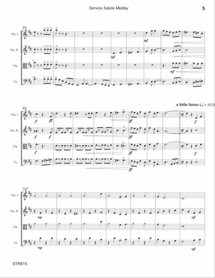 SERVICE SALUTE (theme music from the Army, Navy, Air Force & Marines) - STRING QUARTET Cello scores gallery preview page 5
