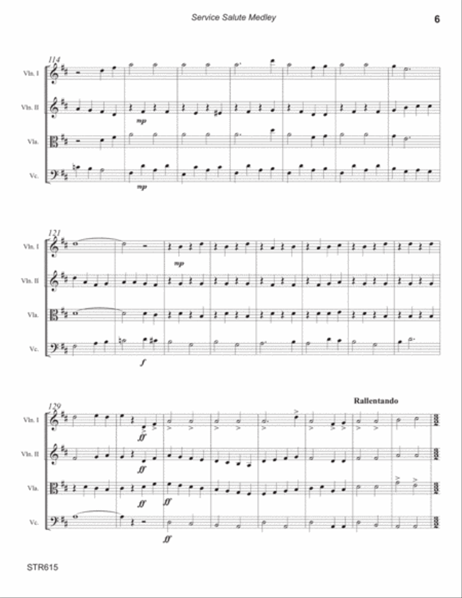 SERVICE SALUTE (theme music from the Army, Navy, Air Force & Marines) - STRING QUARTET Cello scores gallery preview page 6