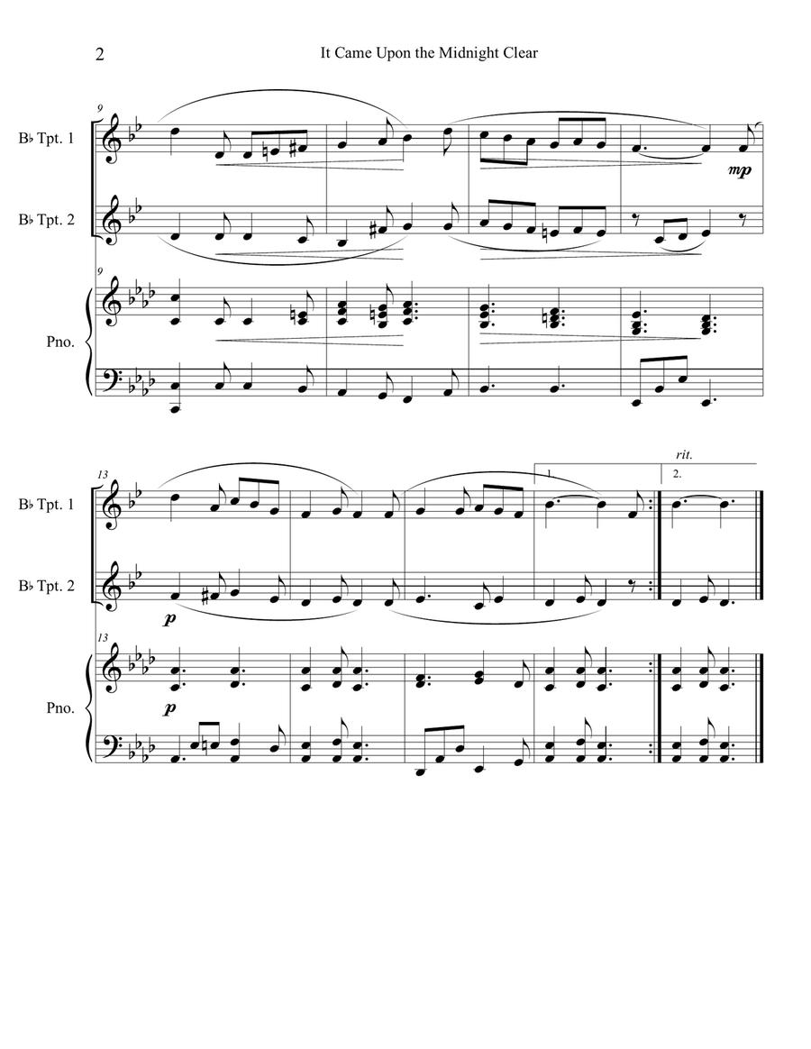 It Came Upon the Midnight Clear (Trumpet Duet with Piano Accompaniment) Trumpet Duet scores gallery preview page 2