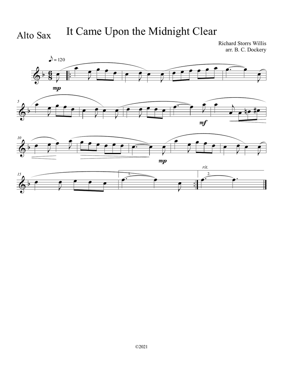 It Came Upon the Midnight Clear (Alto and Tenor Sax Duet with Piano Accompaniment) Woodwind Duet scores gallery preview page 3