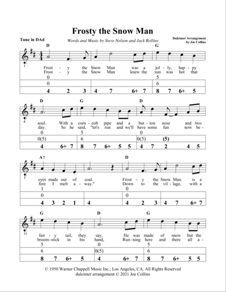 Frosty The Snowman Dulcimer scores gallery preview page 3