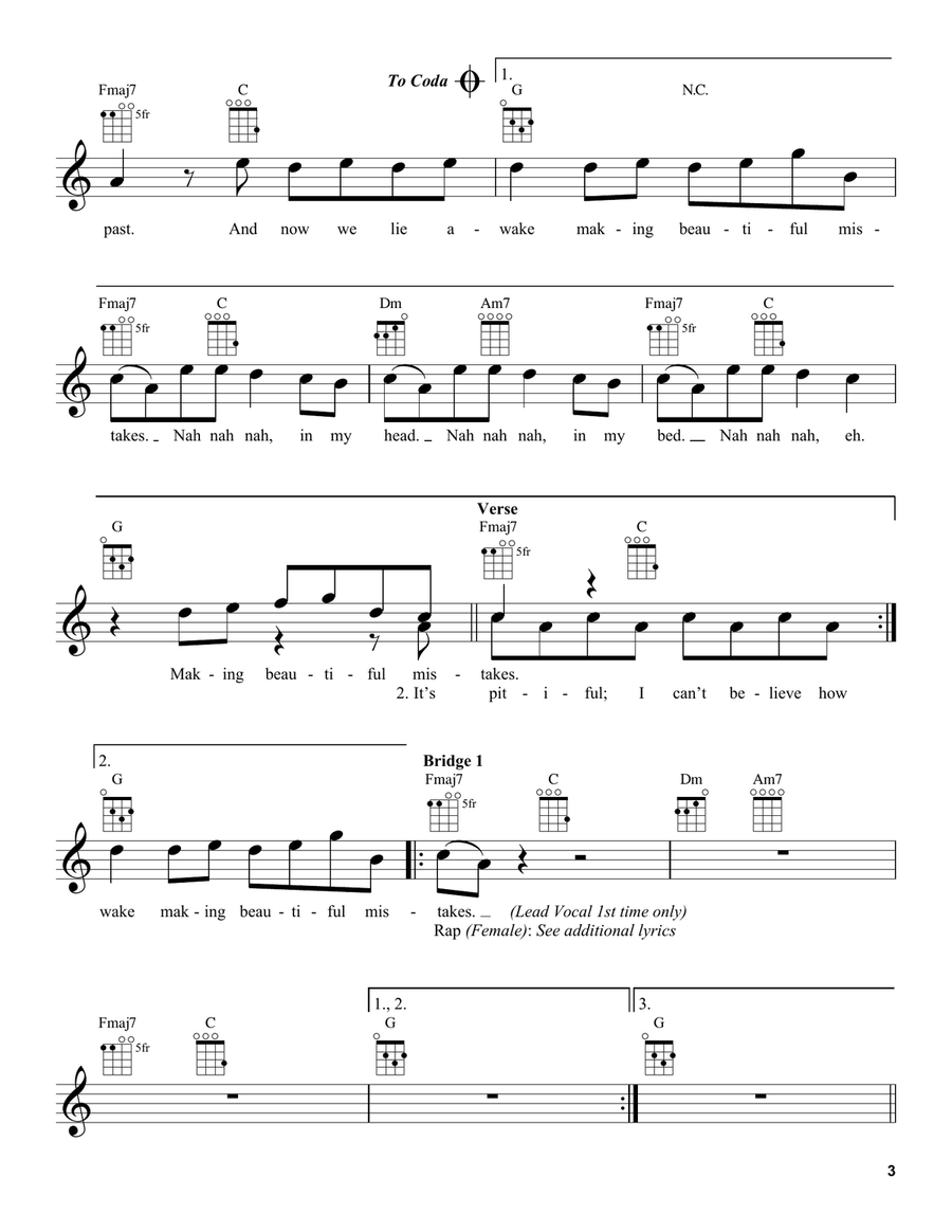 Beautiful Mistakes (feat. Megan Thee Stallion) Ukulele scores gallery preview page 3