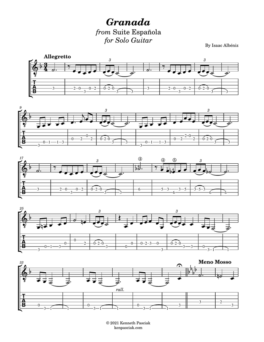 Granada (for Solo Guitar) (Melody only) Acoustic Guitar scores gallery preview page 3