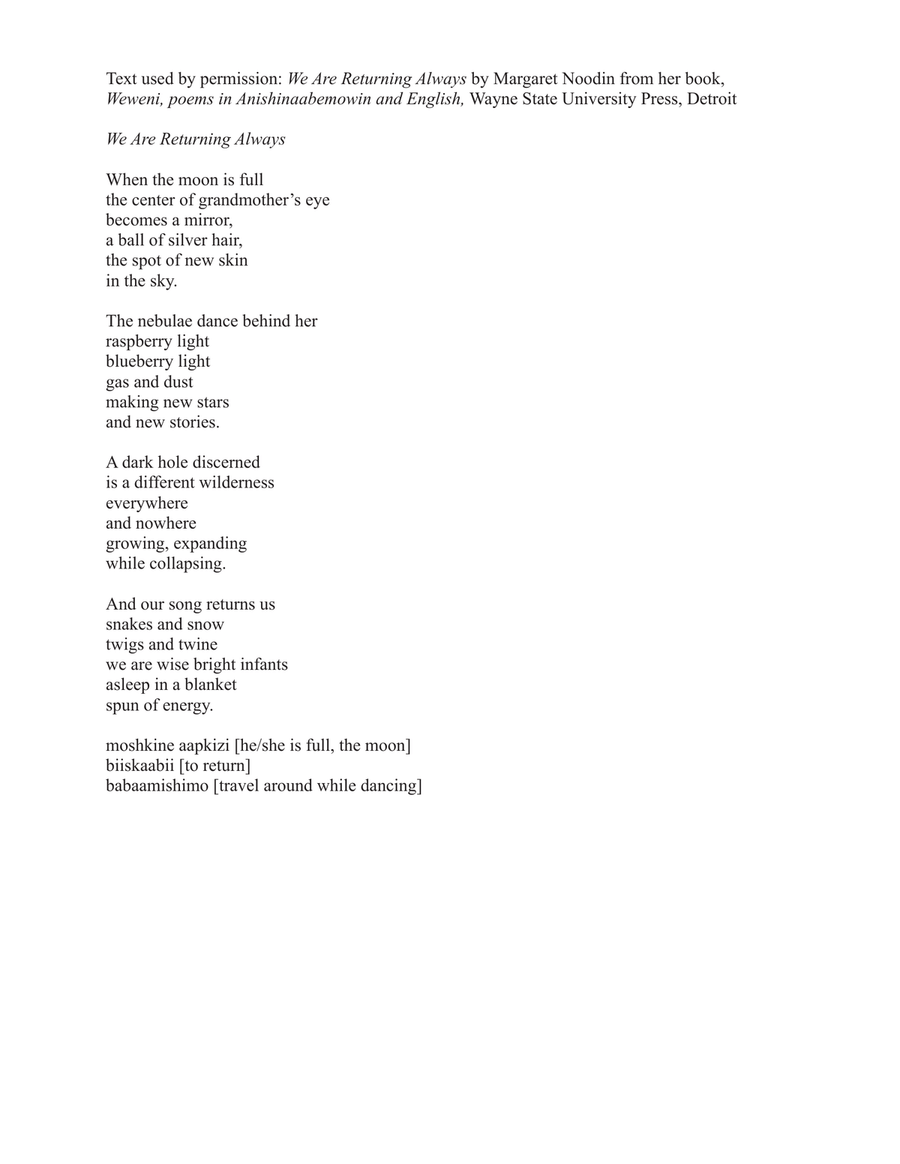 Asleep in a Blanket Spun of Energy for SATB+electronic track, in English and Ojibwe 4-Part scores gallery preview page 3