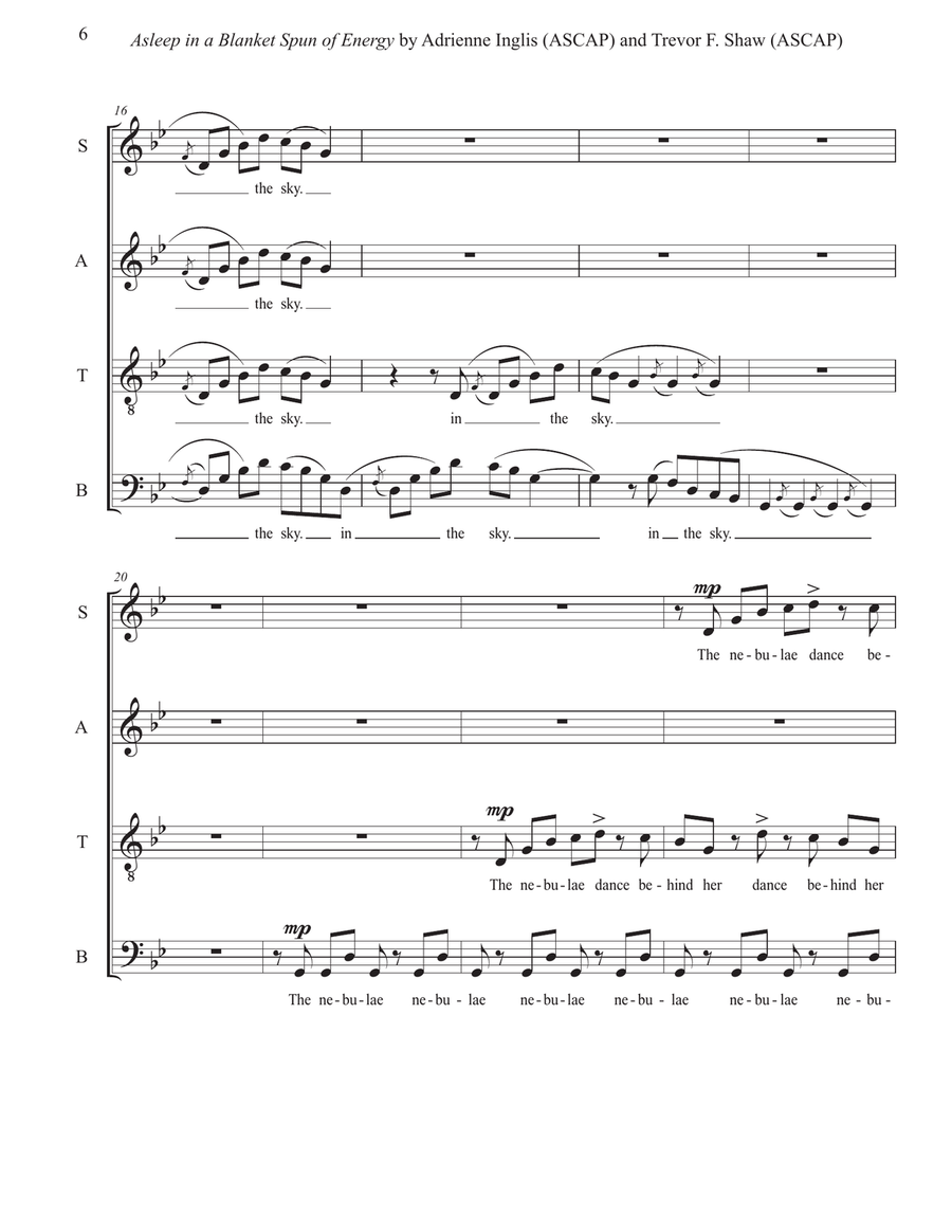 Asleep in a Blanket Spun of Energy for SATB+electronic track, in English and Ojibwe 4-Part scores gallery preview page 6