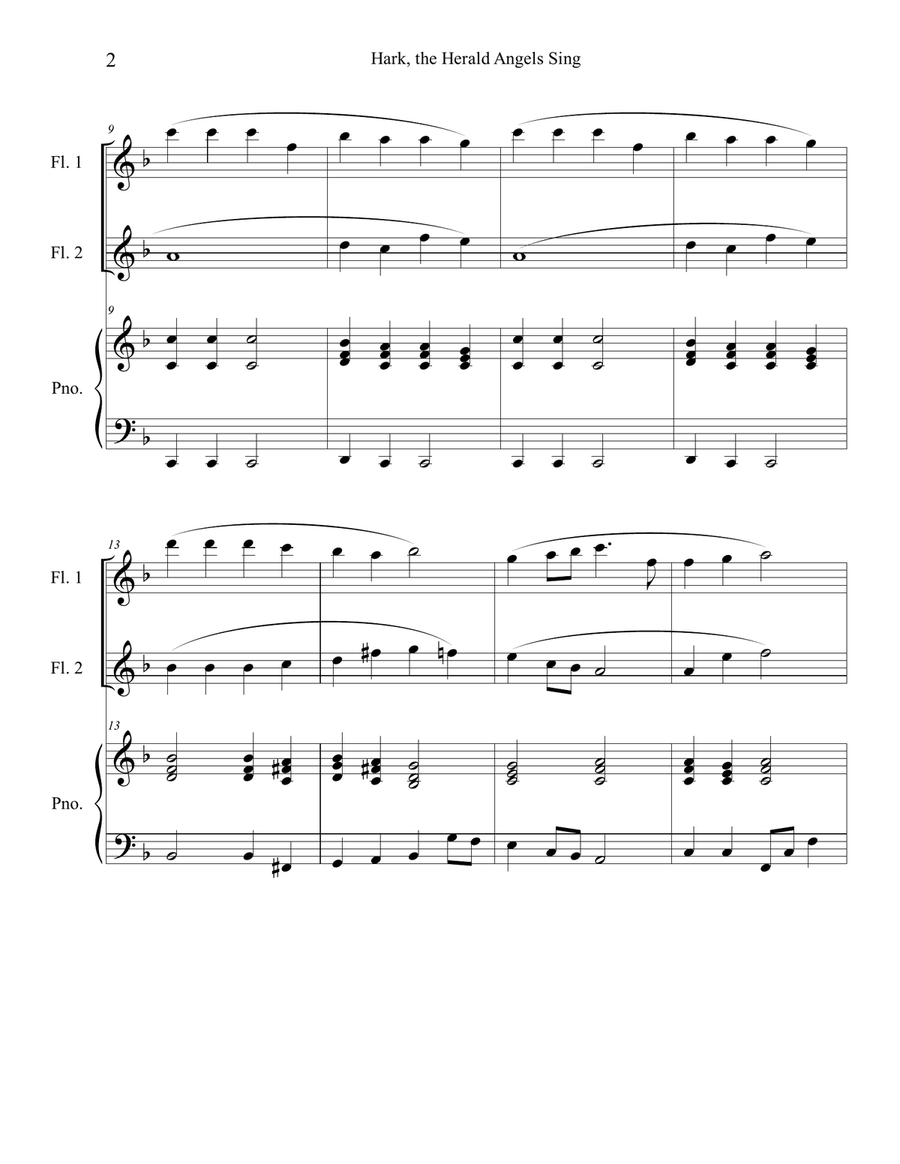 Hark, the Herald Angels Sing (Flute Duet with Piano Accompaniment) Flute Duet scores gallery preview page 2