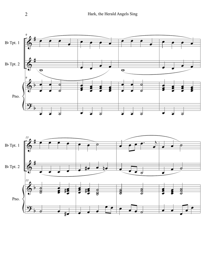 Hark, the Herald Angels Sing (Trumpet Duet with Piano Accompaniment) Trumpet Duet scores gallery preview page 2