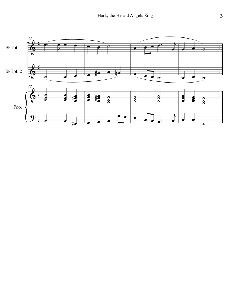 Hark, the Herald Angels Sing (Trumpet Duet with Piano Accompaniment) Trumpet Duet scores gallery preview page 3