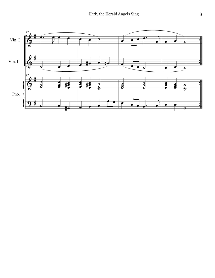 Hark, the Herald Angels Sing (Violin Duet with Piano Accompaniment) Hark, the Herald Angels Sing (Violin Duet with Piano Accompaniment) String Duet scores gallery preview page 3