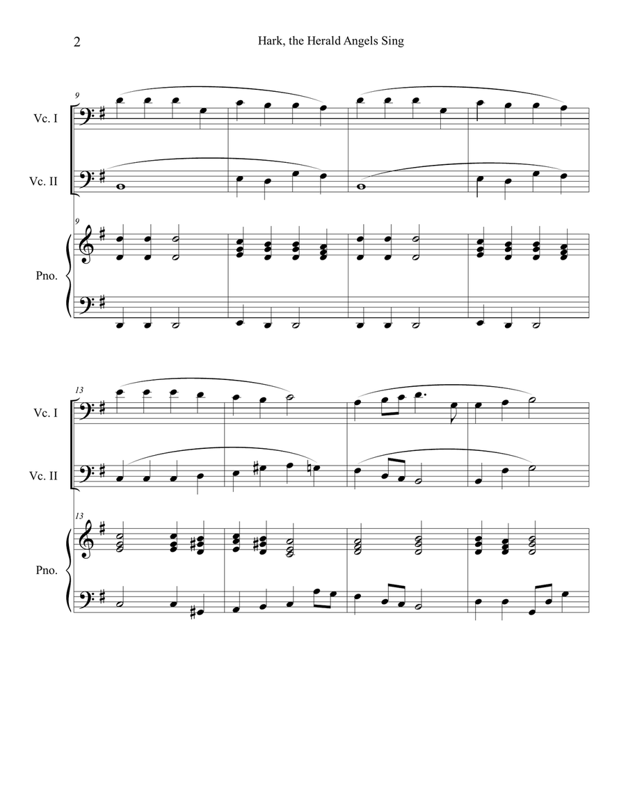 Hark, the Herald Angels Sing (Cello Duet with Piano Accompaniment) String Duet scores gallery preview page 2