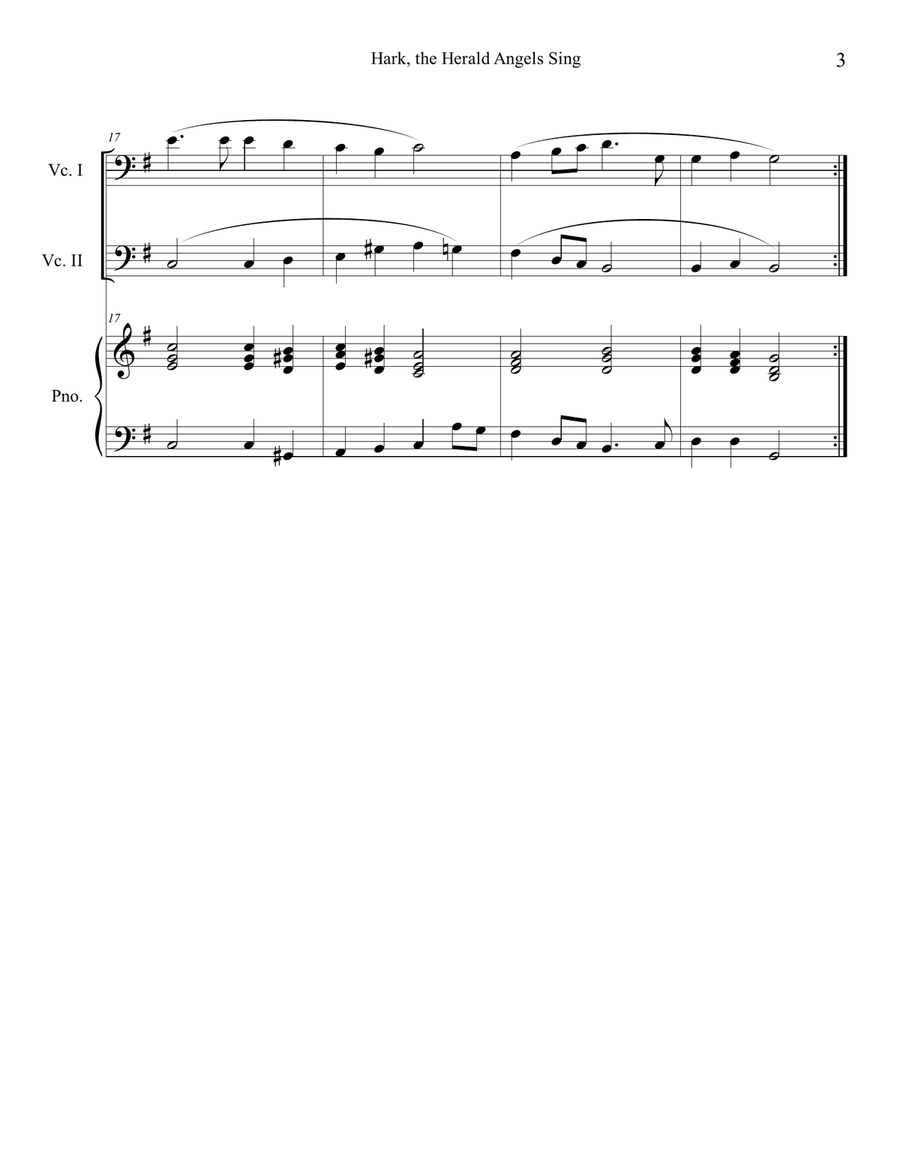 Hark, the Herald Angels Sing (Cello Duet with Piano Accompaniment) String Duet scores gallery preview page 3