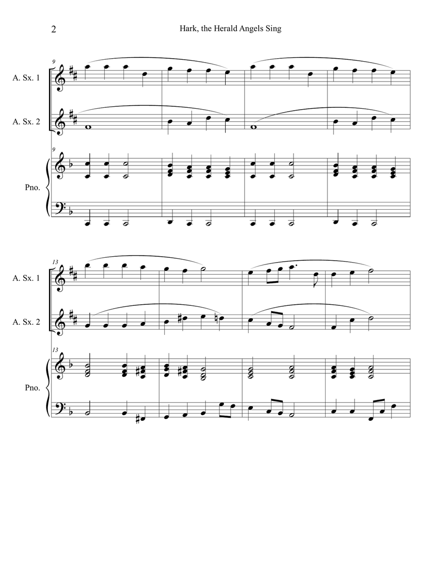 Hark, the Herald Angels Sing (Alto Sax Duet with Piano Accompaniment) Woodwind Duet scores gallery preview page 2