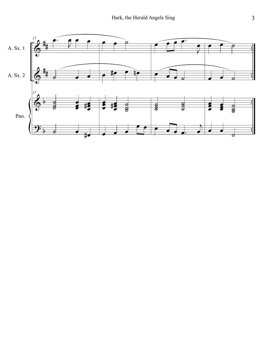 Hark, the Herald Angels Sing (Alto Sax Duet with Piano Accompaniment) Woodwind Duet scores gallery preview page 3