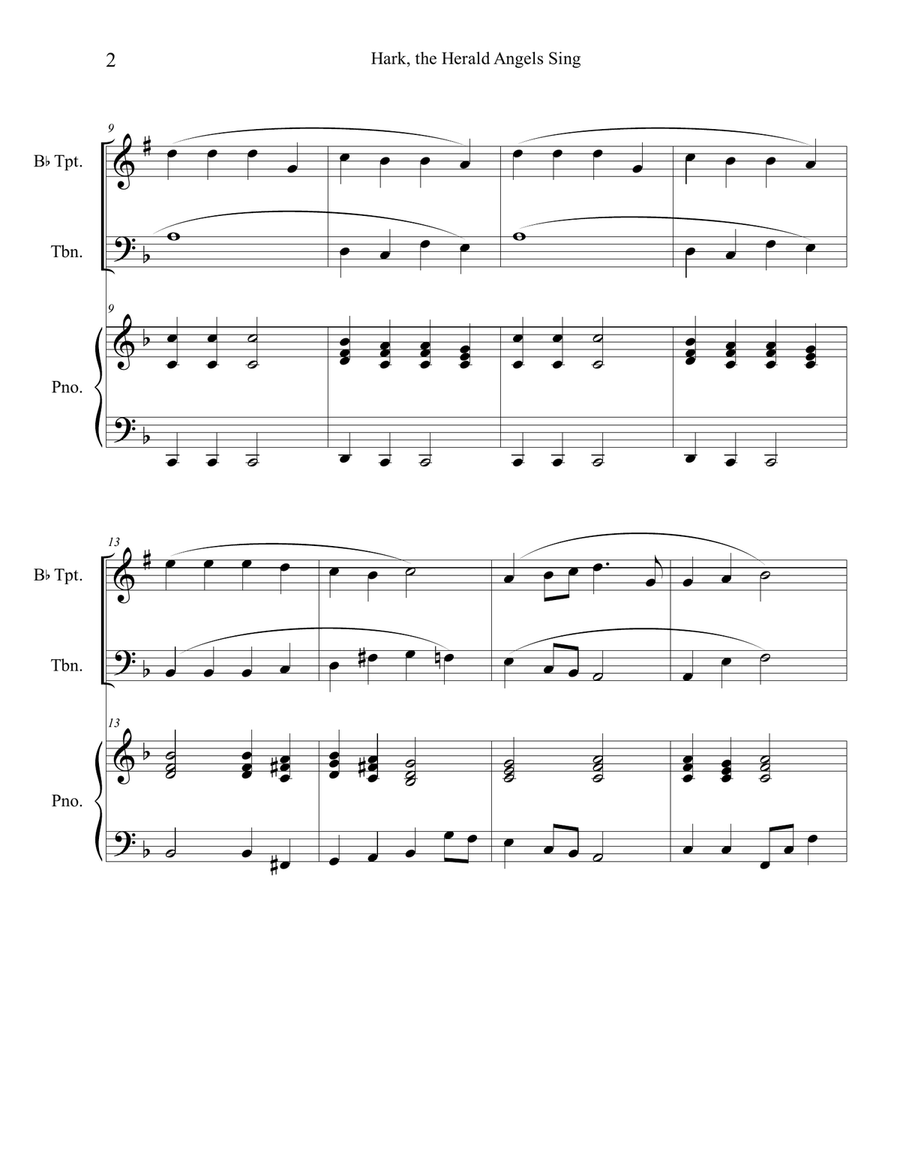 Hark, the Herald Angels Sing (Trumpet and Trombone Duet with Piano Accompaniment) Brass Duet scores gallery preview page 2