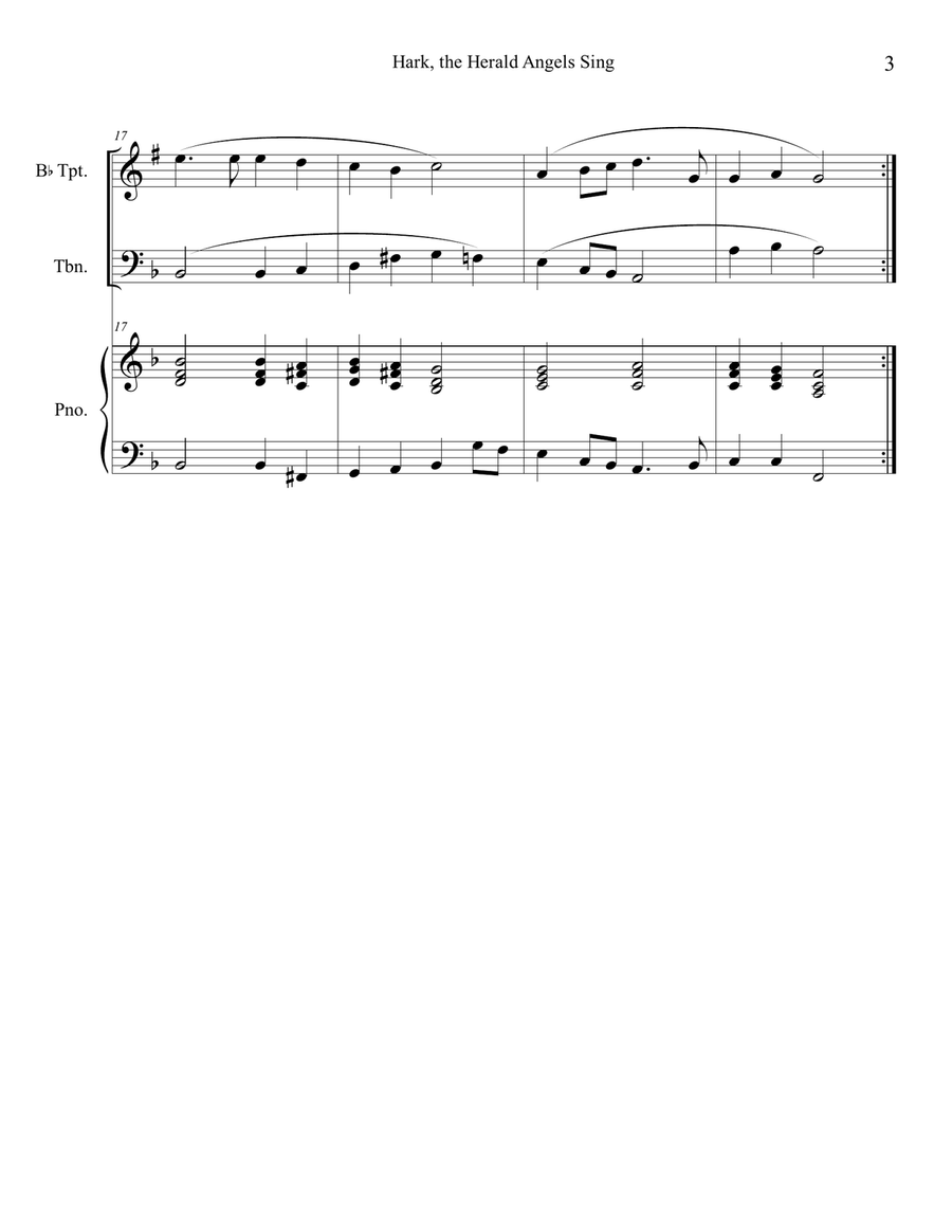 Hark, the Herald Angels Sing (Trumpet and Trombone Duet with Piano Accompaniment) Brass Duet scores gallery preview page 3