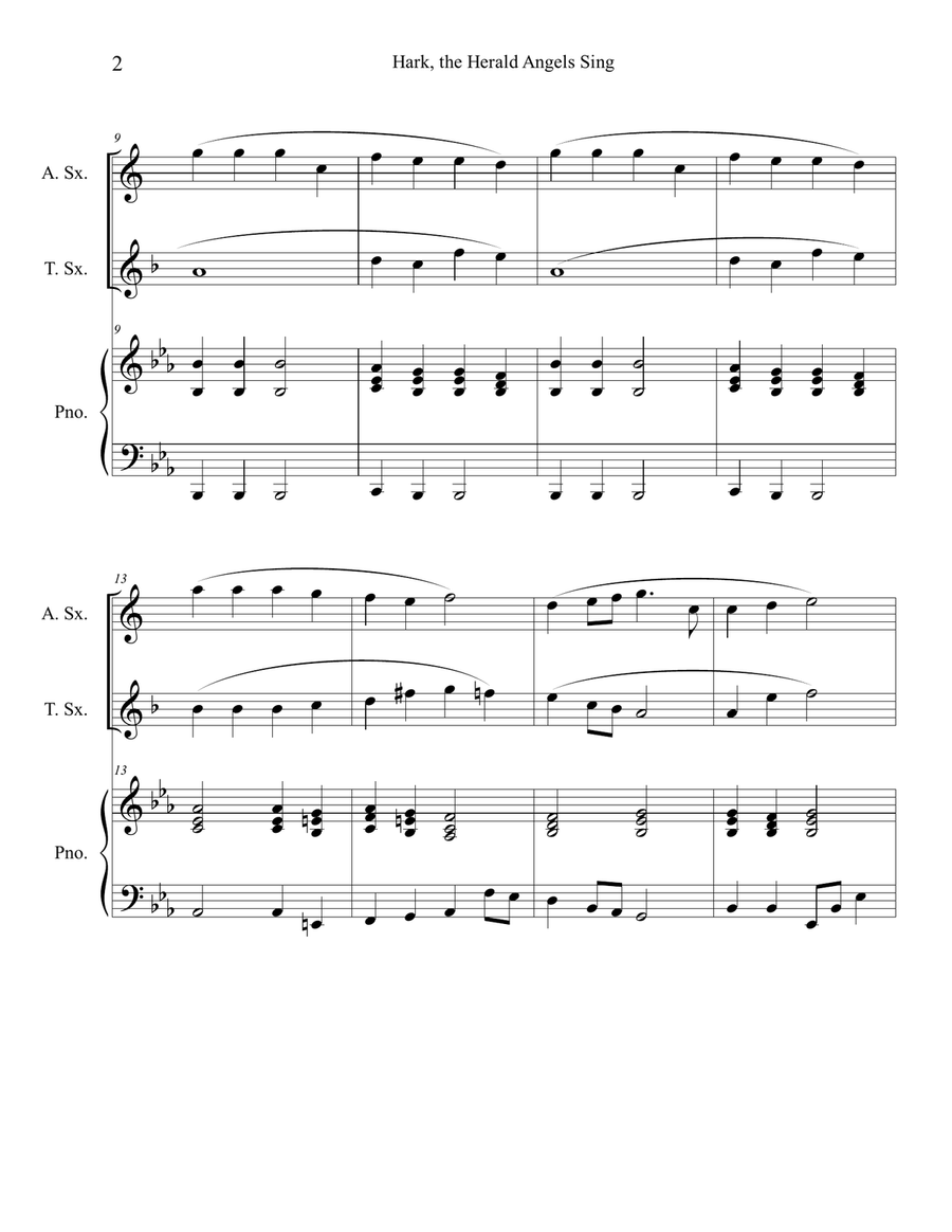 Hark, the Herald Angels Sing (Alto and Tenor Sax Duet with Piano Accompaniment) Woodwind Duet scores gallery preview page 2