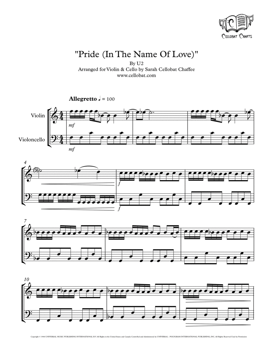 Pride (in The Name Of Love) String Duet scores gallery preview page 1