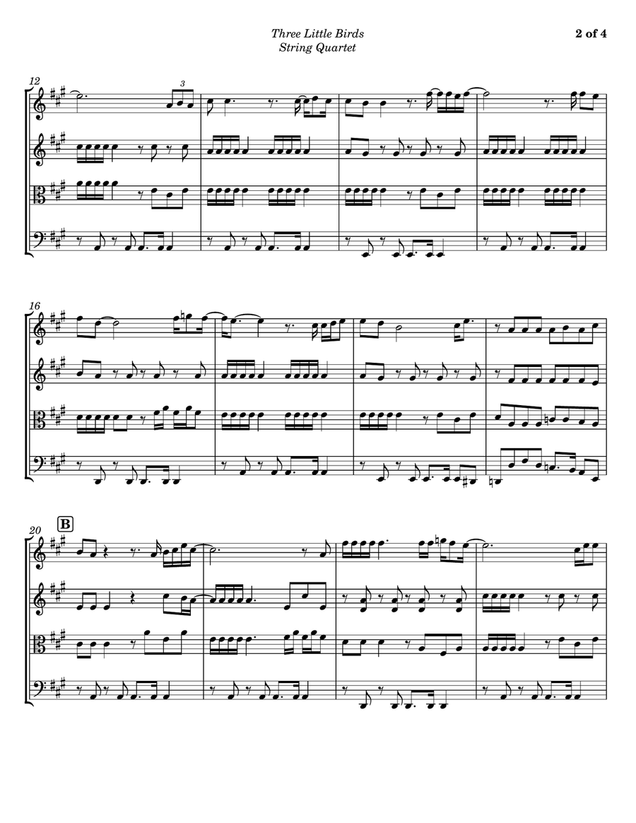Three Little Birds String Quartet scores gallery preview page 2