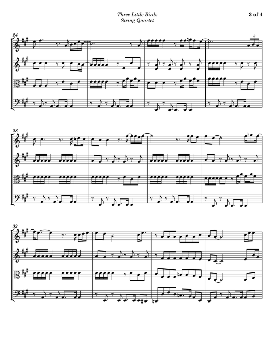 Three Little Birds String Quartet scores gallery preview page 3