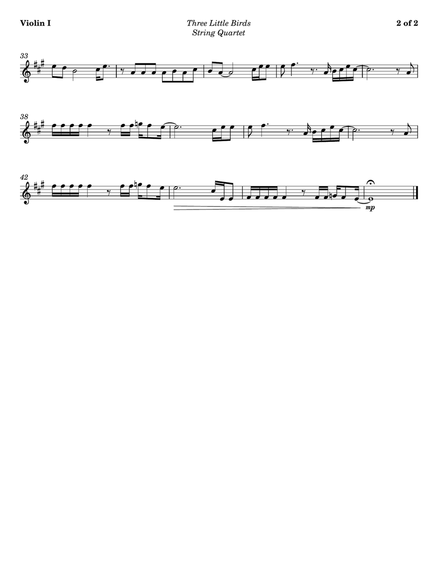 Three Little Birds String Quartet scores gallery preview page 6