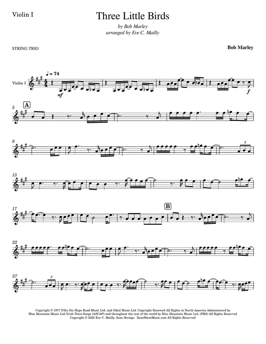 Three Little Birds String Trio scores gallery preview page 6