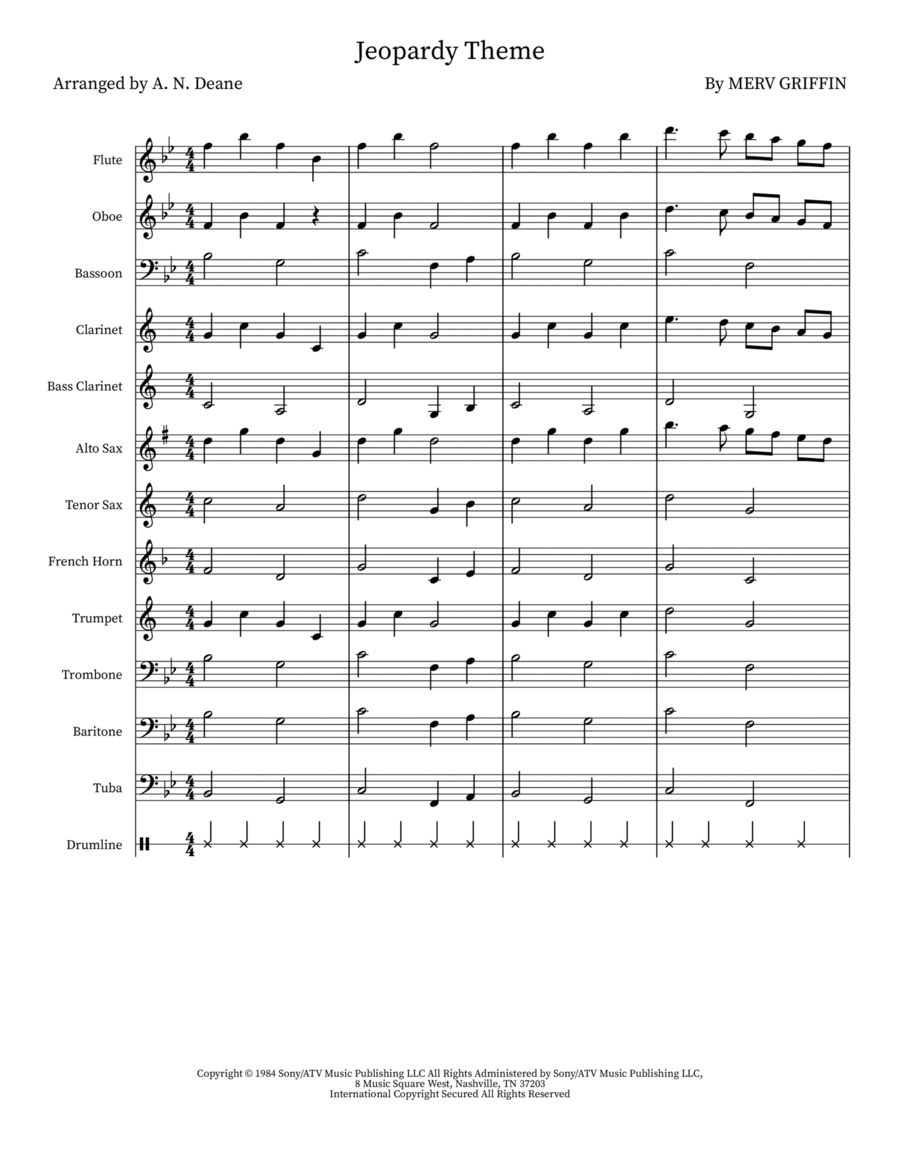 Jeopardy Theme Bassoon scores gallery preview page 1