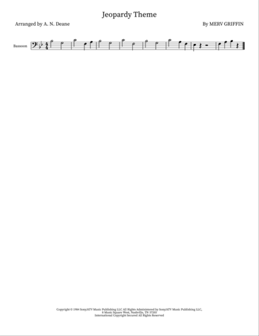Jeopardy Theme Bassoon scores gallery preview page 5