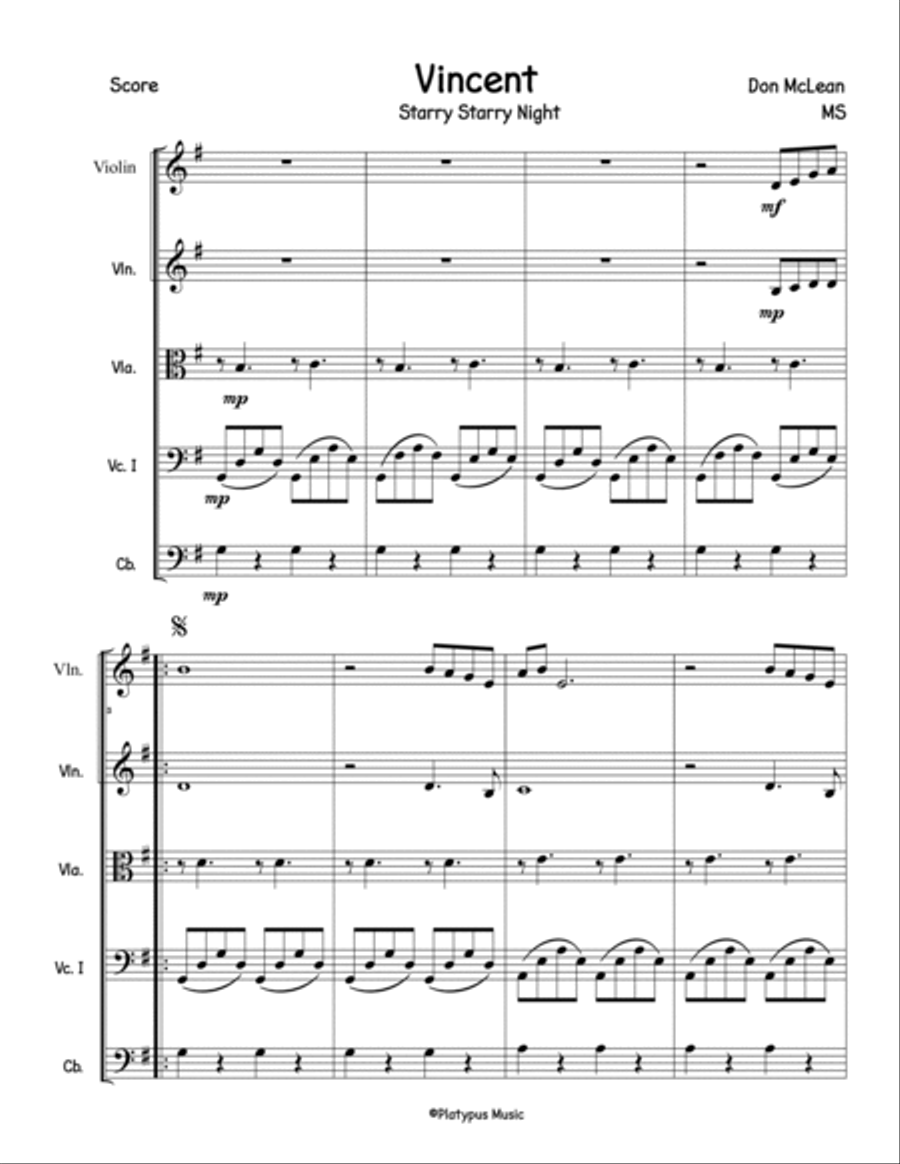 Vincent (starry Starry Night) String Orchestra scores gallery preview page 2