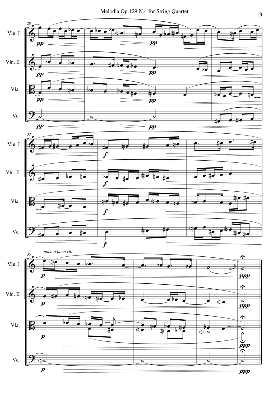 Melodia Op.129 N.4 for String Quartet String Quartet scores gallery preview page 3