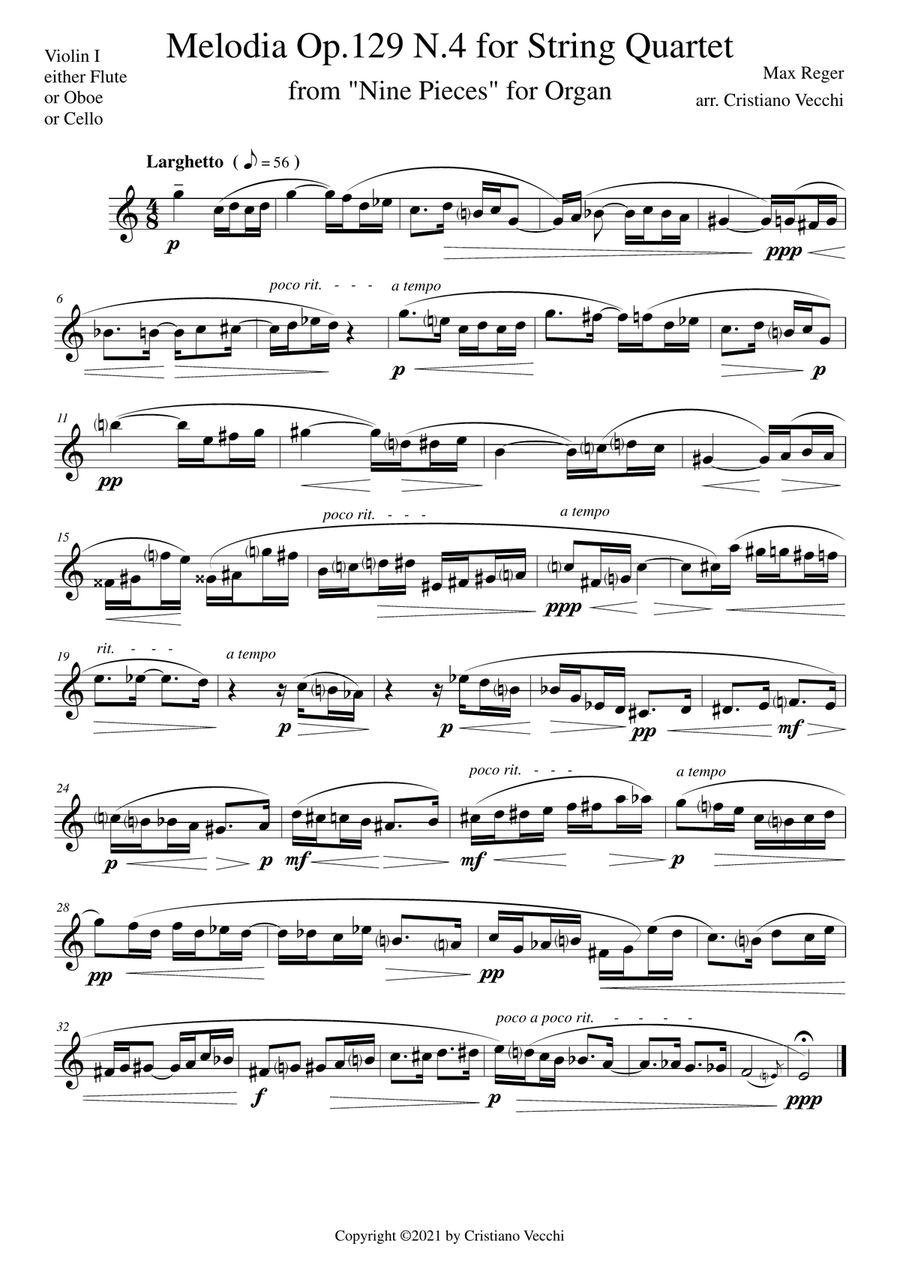 Melodia Op.129 N.4 for String Quartet String Quartet scores gallery preview page 4
