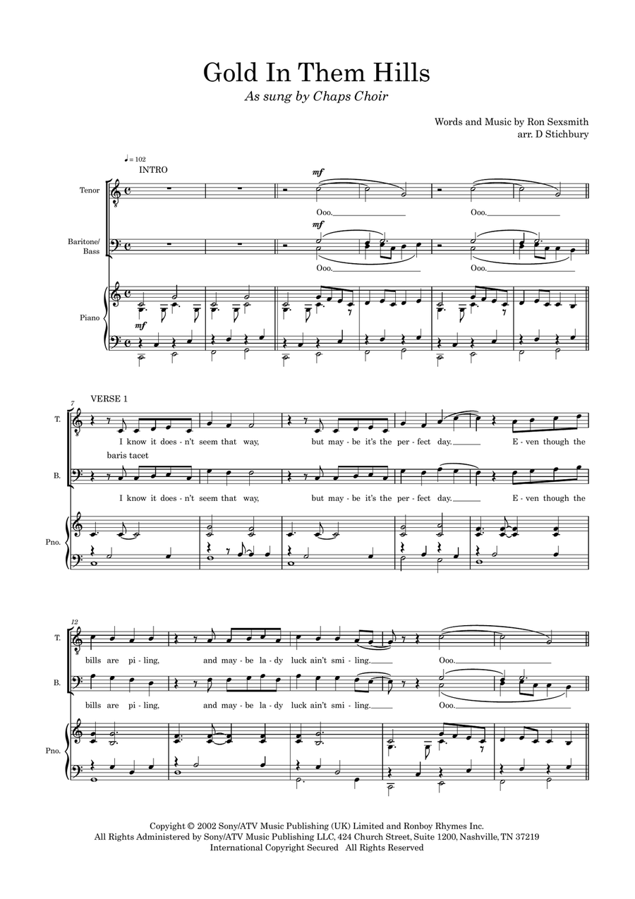 Gold In Them Hills (arr. Dom Stichbury) TTBB scores gallery preview page 1