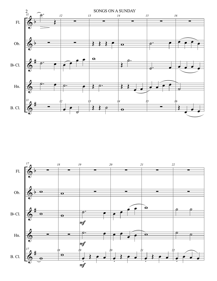 A SONG FOR SUNDAY REPRISE (includes sections of For All The Saints, Battle Hymn, Amazing Grace Woodwind Quintet scores gallery preview page 4