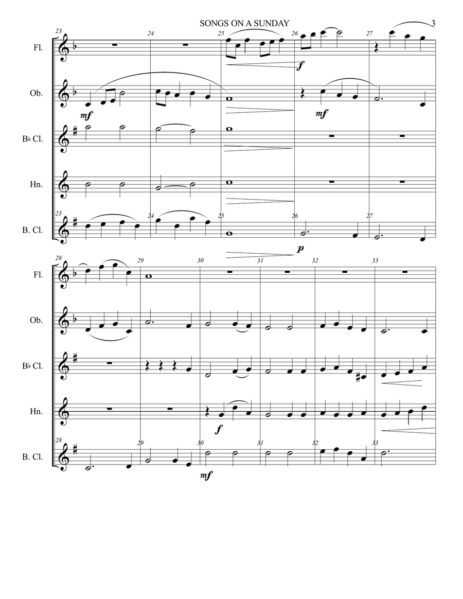 A SONG FOR SUNDAY REPRISE (includes sections of For All The Saints, Battle Hymn, Amazing Grace Woodwind Quintet scores gallery preview page 5