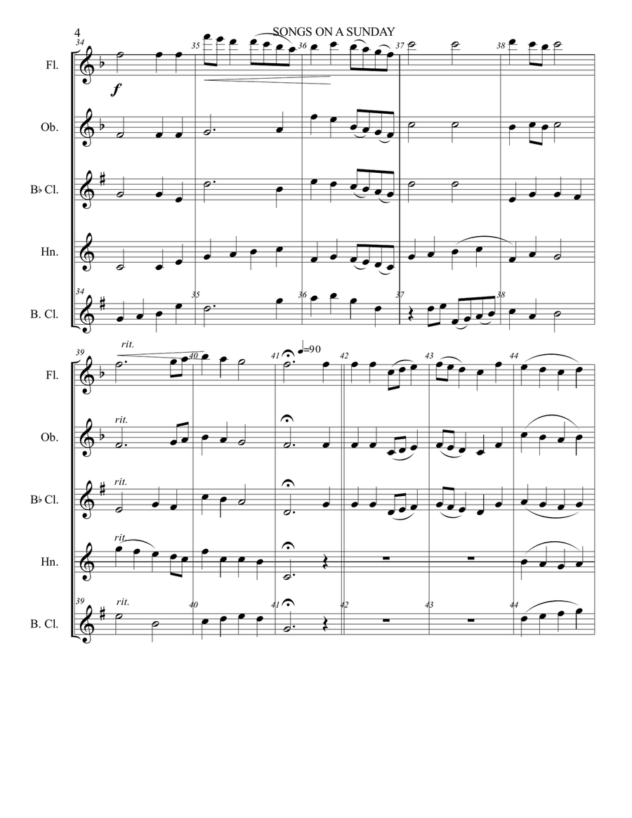 A SONG FOR SUNDAY REPRISE (includes sections of For All The Saints, Battle Hymn, Amazing Grace Woodwind Quintet scores gallery preview page 6