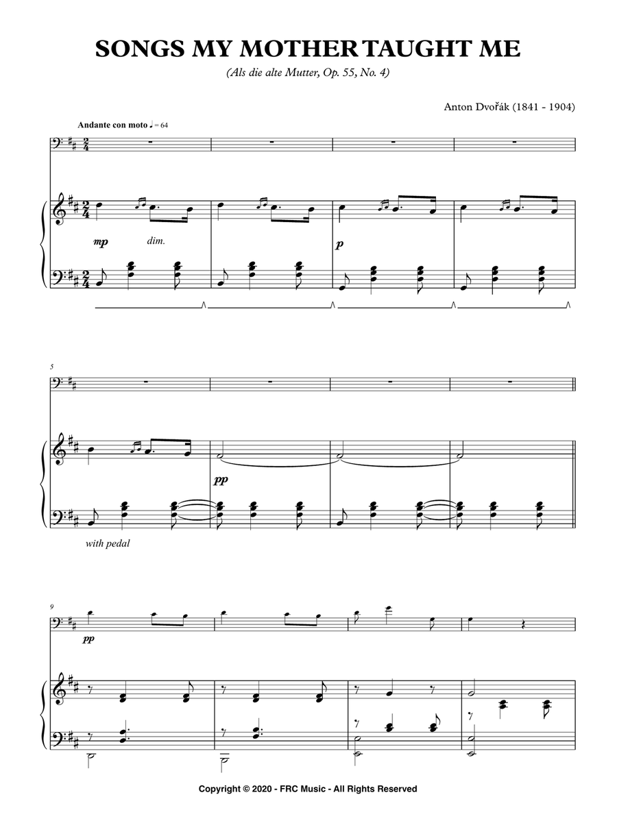 Songs my mother taught me (for Cello and Piano) Piano scores gallery preview page 3